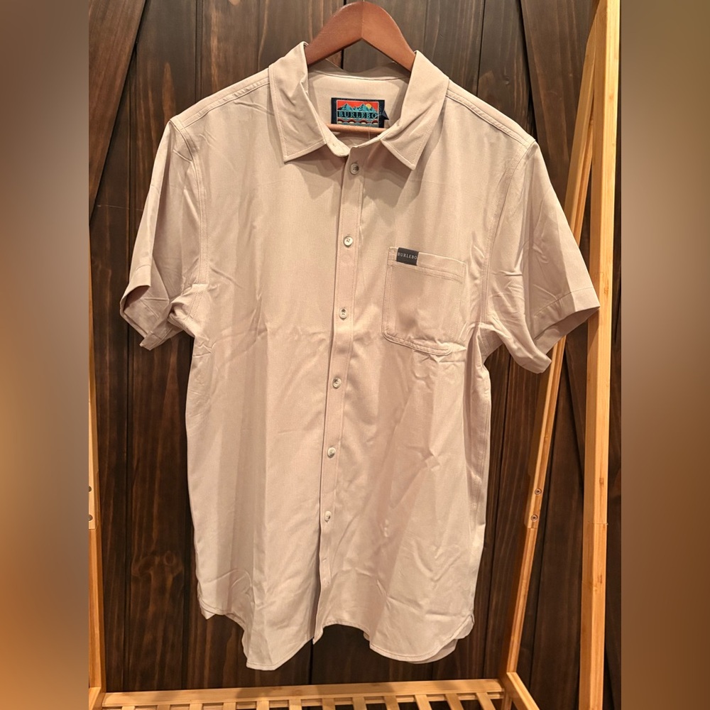 NWT Burlebo Performance Button-Up Fishing Shirt Khaki Large